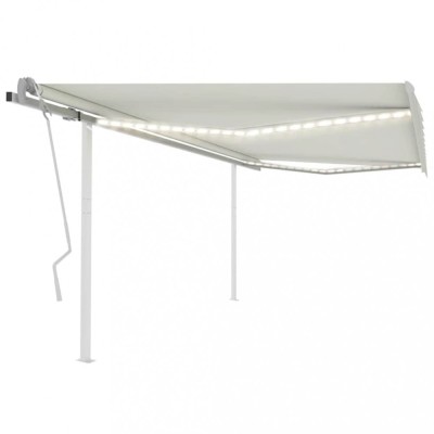 vidaXL Copertină retractabilă manual, cu LED, crem, 4x3 m foto