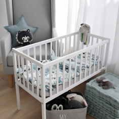 Patut mic, co-sleeping din lemn, Classic Alb cu Saltea Cocos Spuma Cocos 90 x 40 x 7 cm