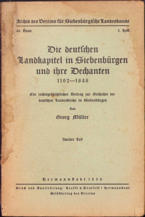HST C826 Die deutschen Landkapitel in Siebenburgen und ihre Dechanten 1192-1848