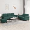 VidaXL Set de canapele cu perne, 3 piese, verde &icirc;nchis, catifea