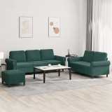 vidaXL Set de canapele cu perne, 3 piese, verde &icirc;nchis, catifea