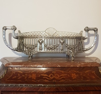 JARDINIERA DIN METAL ARGINTAT SI CRISTAL- ATELIER EUROPEAN CCA 1900-51x16x17 CM foto