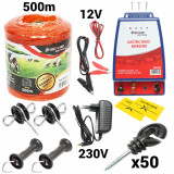 Kit pachet complet gard electric 12 220V 3.5 Joule fir 500m 50 izolatori (BK87115), Breckner Germany