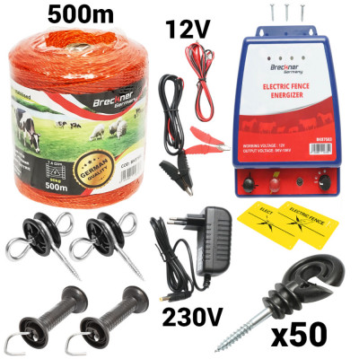 Kit pachet complet gard electric 12 220V 3.5 Joule fir 500m 50 izolatori (BK87115) foto