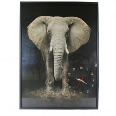 Tablou cu ceas inramat Heinner, 74 x 104 cm, lemn masiv, Elefant foto