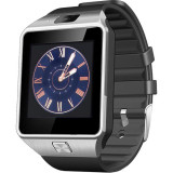 Smartwatch Rush Argintiu Si Curea Silicon Neagra, MicroSIM, Functie Telefon, Difuzor, Bluetooth, Camera foto 1.3 MP