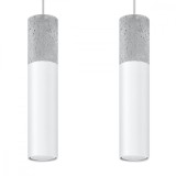Lampă Suspendată Borigio Alb/Gri Oțel/Beton 2 Becuri Tub Modern De Interior