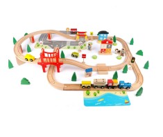Set de joaca circuit trenulet din lemn cu accesorii 92 piese foto