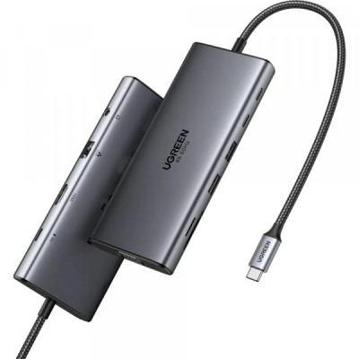 Hub USB-C UGREEN CM639 (45520), 2 x USB-A 3.2 - 3 x USB-C - 1 x HDMI - 1 x VGA - 1 x Jack 3.5mm - 1 x RJ45 - 1 x SD - 1 x microSD, Gri foto