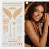 Tatuaje Metalice Autocolante, Auriu &amp; Argintiu, Set cu Modele Aripi, Dreamcatcher și Săgeți, CMCLASS