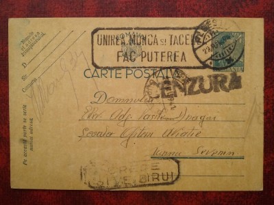 1941-C.P. circ.CENZURAT-Ploesti-T.Severin-Crede si vei birui-Unirea... foto