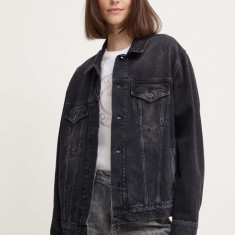 Pepe Jeans geaca jeans BOYFRIEND JACKET femei, culoarea negru, de tranzitie, oversize, PL402390XH7
