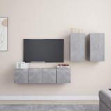 VidaXL Set de dulapuri TV, 4 piese, gri beton, lemn prelucrat