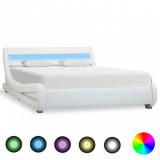 VidaXL Cadru de pat cu LED, alb, 140 x 200 cm, piele artificială