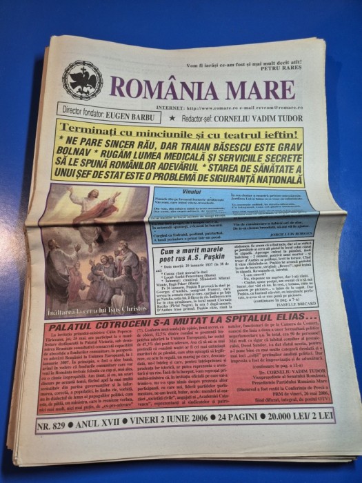 ziarul romania mare 2 iunie 2006 - redactor sef corneliu vadim tudor