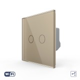 Cumpara ieftin Intrerupator dublu cap scara/cruce Wi‑Fi cu touch Livolo, sticla aurie