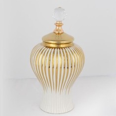 Vaza din ceramica White Gold cu capac 35 cm