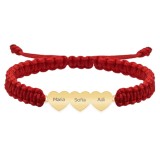 Bratara personalizata snur impletit cu trei inimi din argint 925 placat cu aur galben 24K