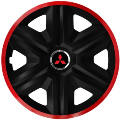 Set 4 Capace Roti pentru Mitsubishi, model Fast Black Cu Rama Rosie, R14 foto