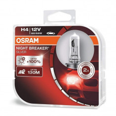 Set 2 becuri auto Osram H4 Night Breaker Silver +100%, 60/55W, 12V Cod: 992337 Automotive TrustedCars