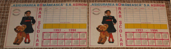 orar vechi cu calendar reclama ASIROM Asigurarea Romaneasca 1993-1994