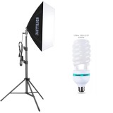 Cumpara ieftin Kit Iluminat Studio Foto-Video: Softbox Dreptunghiular, Bec 150W 5500K, Stativ Reglabil 200 cm, Soclu E27
