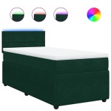 Cumpara ieftin Pat box spring cu saltea, verde inchis, 90x190 cm, catifea