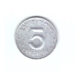 Moneda Germania de est 5 pfennig 1953 E, stare relativ buna, curata