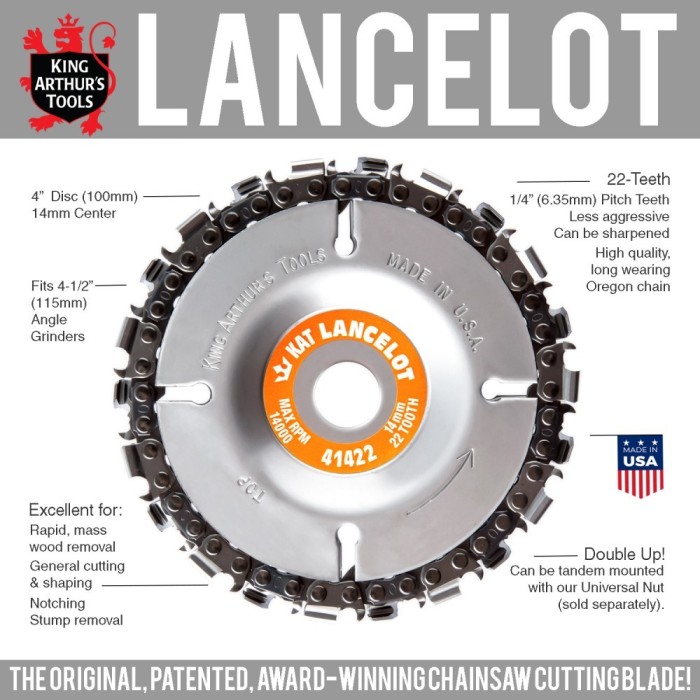 Disc pentru sculptură Lancelot 22 dinti de la King Arthur&#039;s Tools - Gaura de fixare - 14mm