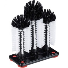 Perie de spalat sticle cu ventuza pentru horeca, petreceri si bar, cu 3 perii, Alb/Negru, 185 x 95