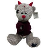 Ursulet plus gri cu pulover mov si cornite 25 cm