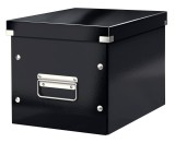 Cutie depozitare Leitz WOW Click &amp; Store, carton laminat, partial reciclat, pliabila, cu capac si maner, 26x24x26 cm, negru
