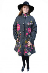 Jacheta trendy de toamna, primavara, gri cu imprimeu multicolor foto