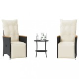 Gossi set bistro cu perne, 3 piese, negru, poliratan