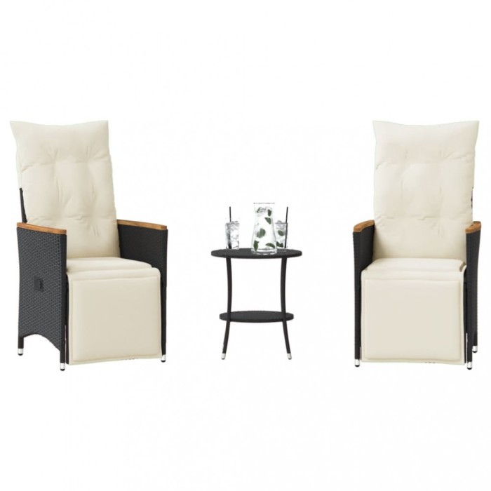 Gossi set bistro cu perne, 3 piese, negru, poliratan