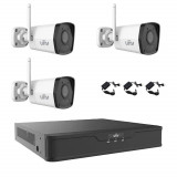 Sistem de supraveghere 3 camere Wi-Fi IP 2MP UNV, Smart IR 30m, 2.8mm, Microfon, NVR 4 canale 4K, accesorii SafetyGuard Surveillance