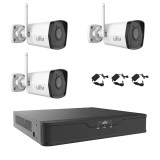 Sistem de supraveghere 3 camere Wi-Fi IP 2MP UNV, Smart IR 30m, 2.8mm, Microfon, NVR 4 canale 4K, accesorii, Uniview