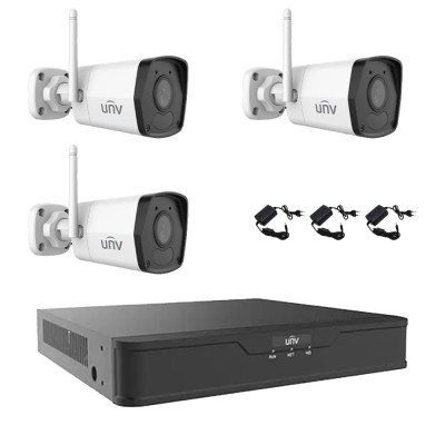 Sistem de supraveghere 3 camere Wi-Fi IP 2MP UNV, Smart IR 30m, 2.8mm, Microfon, NVR 4 canale 4K, accesorii SafetyGuard Surveillance foto