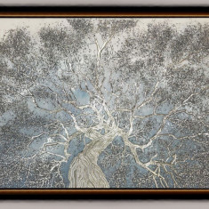 Tablou pictat, abstract copac argintiu 100x80cm Pictam tablouri la comanda