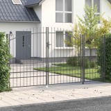 Cumpara ieftin Poarta de Grădină cu V&acirc;rf &icirc;n Formă de Lance Gri 195 x 400 cm, din oțel.