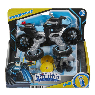 FISHER PRICE IMAGINEXT DC SUPER FRIENDS VEHICUL MOTOCICLETA CU FIGURINA BATMAN CU COSTUM GRI SuperHeroes ToysZone foto