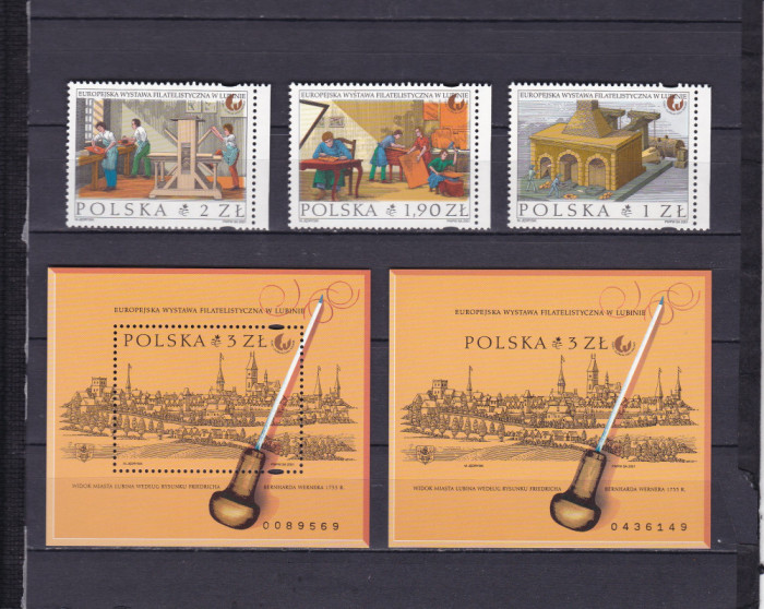 POLONIA 2001 EXPOZITIA FILATELICA EURO-CUPRUM COLITE DANT.+NEDANTELATA+SERIE MNH