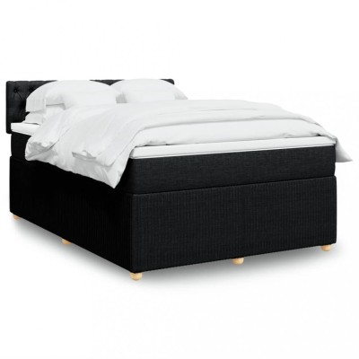 vidaXL Pat box spring cu saltea, negru, 140x200 cm, textil foto