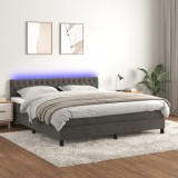 Cumpara ieftin Pat cu arcuri, saltea și LED, gri &icirc;nchis, 160x200 cm, catifea