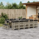 Set mobilier gradina Gossi, 15 piese, poliratan gri deschis, cu perne incluse, blat sticla, 10 locuri