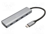 Hub USB DIGITUS USB-C x4, USB 3.1, 5Gbps, gri, 0.15m