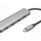 Hub USB DIGITUS USB-C x4, USB 3.1, 5Gbps, gri, 0.15m