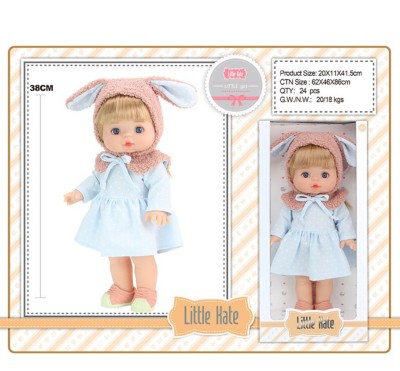 Papusa Little Kate cu caciula, guler, rochie, si incaltari detasabile, 38 cm foto