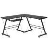 Birou calculator pe colt, convertibil, otel, MDF, cu raft tastatura, negru, max 20 kg, 130x130x73.5 cm, ART