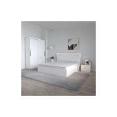 Dormitor Dante, 4 Piese, Pat 160 X 200, 2Noptiere, Dulap usi glisante fara oglinda, Culoare Alb
